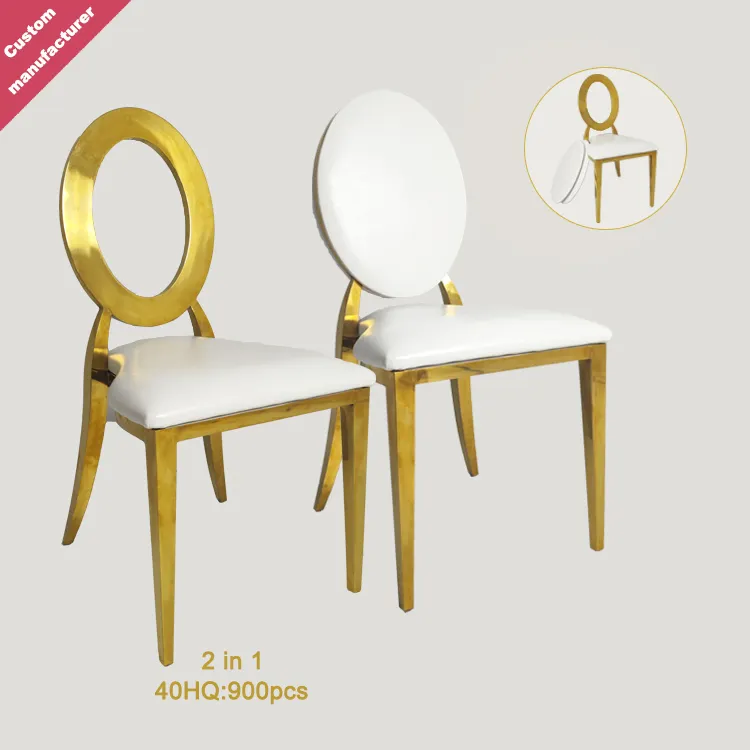 Luxury modern round back stackable banquet gold stainless steel wedding chairs for events dining chair