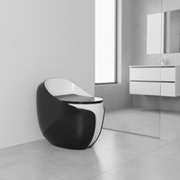 WC monobloc en céramique de Chaozhou, à poser au sol, noir et blanc, forme d'œuf, fait à la main, avec chasse d'eau super siphonique, pour salle de bain