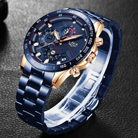 LIGE 9982 Montres à quartz d'affaires pour hommes Fashion Blue Three Eyes And Six Needles Multifunction Waterproof Sport Timing Watch