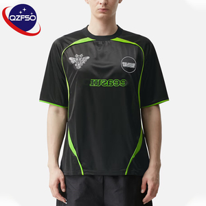 QZFSO Custom Blokecore Y2K Cyber Black Neon Green Football Shirt Graphic Print Oversized Crewneck Streetwear Sports Jersey - Product Image 1