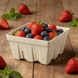 Bol de service carré beige en gros avec trous de drainage pour pique-niques, barbecues et fêtes - Product Image 2