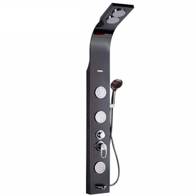 304 Stainless Steel Polished Ceramic Thermostatic Rainfall Steam Shower Panel with Column Tower and Faucets