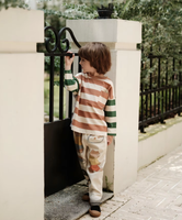 Vêtements de sport pour tout-petits 100% coton pour garçons et filles (style épaules tombantes, taille extra-large, rayures, t-shirt à manches longues)