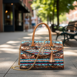 Bolso de Mano para Mujer Fana Luciana, Microfibra, Cuero Sintético, Estampado Animal, Cierre de Solapa, Correa de Cadena, Estilo Étnico, Uso Diario - Product Image 2