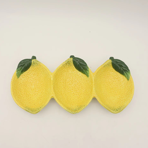 Plat de service en céramique à 3 compartiments en forme de citron, plateau à apéritif en forme de fruit, plateau à collation pour <span class=keywords><strong>dîner</strong></span> de fête, 28x11x4cm - Product Image 1