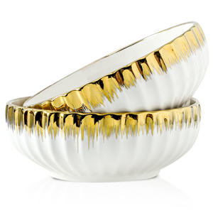 Cuencos de cerámica grandes de porcelana con borde dorado de lujo para restaurante, cuenco de fruta de ensalada blanca moderno respetuoso con el medio ambiente Popular - Product Image 1