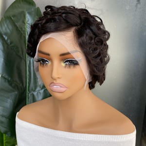 Perruque courte <span class=keywords><strong>coupe</strong></span> pixie 13x4 avec dentelle transparente, fabriquée à la machine, en <span class=keywords><strong>cheveux</strong></span> humains, bouclée et ondulée, style Chioma <span class=keywords><strong>pour</strong></span> femmes - Product Image 5