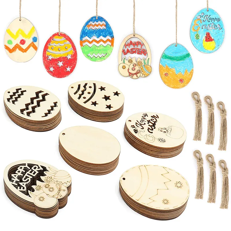 Fai da te in legno non verniciato uova di pasqua appeso coniglietto di pasqua pollo forniture per feste di pasqua decorazione artigianato ornamento