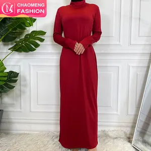 6532# Chic Women Casual Wear High Neck Long Sleeve Stretchable Maxi Muslim Inner Slip Dress