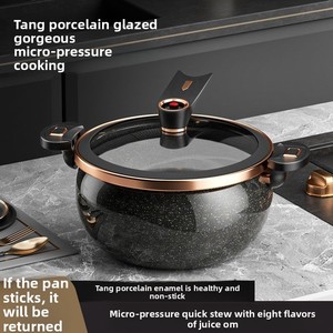 Casserole à micro-pression émaillée, marmite à double poignée pour la cuisson de la viande et la préparation de soupes, adaptée à un usage domestique sur cuisinière à gaz. - Product Image 2