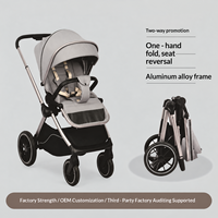 Poussette Bébé Haut de Gamme Luxe Bidirectionnelle en Alliage d'Aluminium Inclinable Pliable à Une Main avec Poignée Réglable à 4 Roues pour 0-3 Ans