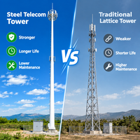 Menara Komunikasi Baja Galvanis Celup Panas Tiang Tunggal Monopole untuk Stasiun Basis 5G 4G 30m 40m 50m