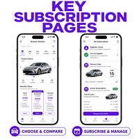 Aplicación de Suscripción a Vehículos Personalizada, Soluciones de Suscripción para IOS y Android con Planes de Suscripción, Selección de Vehículos, LionCreate