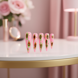 Juego de Uñas Postizas de Lujo, Diseño de Cielo Estrellado Rosa, Uñas Acrílicas de Cobertura Completa con Adhesivos - Product Image 2