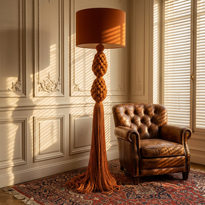 Lampe sur pied bohème artisanale, support en fer durable, abat-jour en macramé en corde de coton tressée à la main, couleur et dimensions personnalisées pour la maison - Product Image 1