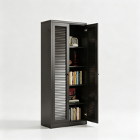 Armoire de classement métallique autoportante haute rouge à portes à persiennes, réglable, pour le rangement et la présentation de documents de bureau