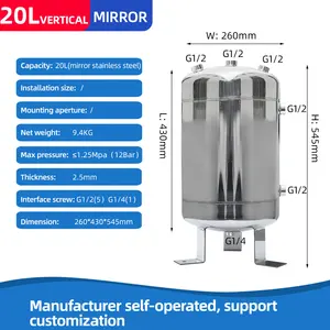 20L 5.2Gallons 12Bar Stainless Steel Vertical Storage Vacuum Receiver Tank Air Compressor Tank