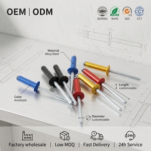 Rivets à œillet de type ouvert, tête dôme, en aluminium et acier, avec rainure, grande ouverture, finition unie, colorés, pour fabricants de rivets aveugles - Product Image 1