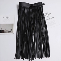 Jupe en similicuir PU pour femme, ceinture noire, style urbain, décorations à franges, nouvelle mode
