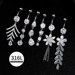 เครื่องประดับจิวเวอรี่จิวเวอรี่แบบห้อยประดับจิวเวอร์รี่ขนาด14g ห้อยคริสตัลเพทายแบบยาว - Product Image 2