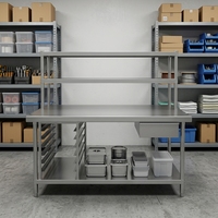 Table de travail professionnelle en acier inoxydable robuste avec étagère inférieure et pare-éclaboussures, capacité de charge de 300 kg/m, revêtement autonettoyant pour cuisines