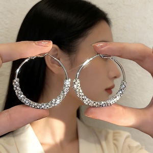 Tiyo Women's Hoop Earrings Zinc Alloy 14K Gold Plated Silver Channel Setting Round <b>Studs</b> Trendy Party Jewelry - Product Image 4