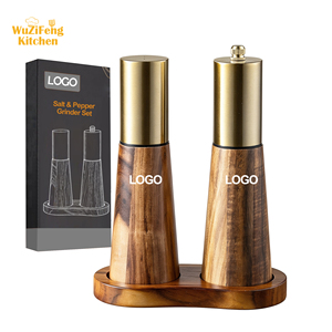 Molinillo Manual de Especias y Sal/Pimienta de Madera de Acacia Natural Recargable con Ajuste de Grosor y Base de Madera - Product Image 1
