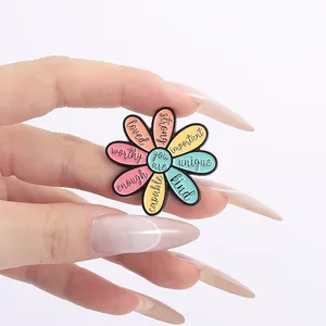 Broches de esmalte con citas motivacionales creativas y flores, con la frase 'Eres lo suficientemente amado, digno y fuerte', insignia para la solapa de la ropa, regalo para amigos - Product Image 4