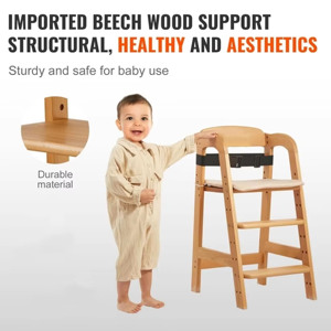 Chaise haute bébé pliable 3-en-1 réglable en hauteur, chaise haute en bois, chaise haute bébé à clipser - Product Image 3