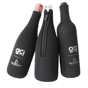 Personalized Black Neoprene Longneck Cooler Bag with Zipper for Beer Champagne Wine Silver Logo-Longneck Wine Cooler - Product Image 6