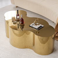 Juego de Mesa de Té de Acero Inoxidable Dorado, Mesa de Centro Irregular de Diseño Creativo y Lujoso