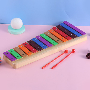 Glockenspiel Xylophone en métal et bois, 15 tons colorés, instrument de percussion pour enfants, jouet musical d'éveil, vente en gros - Product Image 3