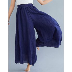 <b>Women's</b> Pull-On Elastic Waist Wide Leg Linen Cotton Palazzo Pants <b>Culottes</b> High Waist Breathable Flowy Pants - Product Image 2