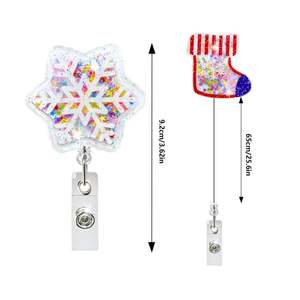 Porte-badge rétractable PinGlory <span class=keywords><strong>de</strong></span> haute qualité pour infirmière, avec paillettes liquides et acrylique, design personnalisable, idéal pour Noël - Product Image 6