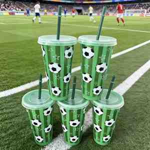 Promotional Discounted 24oz <b>Reusable</b> Plastic Straw <b>Cup</b> with Football-themed Pattern Eco-friendly Direct Drinking Back to School - Product Image 3