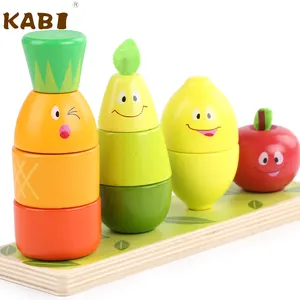 木制水果堆子塔折叠音乐套装柱玩具婴儿水果形状匹配开发智能积木玩具