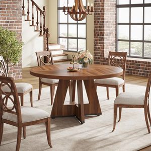 Mesa de Comedor Redonda para 4 Personas, Mesa de Comedor Redonda Pequeña Estilo Rústico con Base Elegante, Mesa de Cena Rústica para Cocina del Hogar - Product Image 5