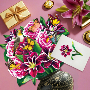 Giấy 3D Hoa bó hoa thiệp chúc mừng nhận được tốt sớm bật lên Thẻ quà tặng với lưu ý thẻ và phong bì - Product Image 4