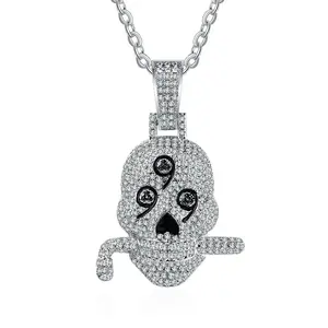 Halloween Halskette Persönlichkeit Schädel Ghost CZ Eis aus Zirkon Anhänger Hip Hop Schmuck Männer und Frauen Halsketten