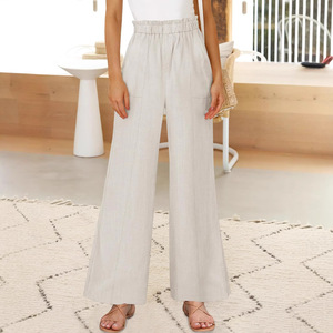 <span class=keywords><strong>Pantaloni</strong></span> di <span class=keywords><strong>lino</strong></span> fluenti alla moda da donna primavera Casual <span class=keywords><strong>larghi</strong></span> <span class=keywords><strong>larghi</strong></span> <span class=keywords><strong>pantaloni</strong></span> lunghi elasticizzati a vita alta antirughe - Product Image 3