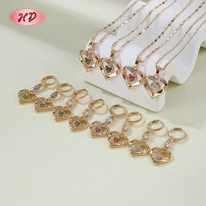 Juego de Collar y Aretes Hengdian con Circonitas Cúbicas AAA Chapadas en Oro de 18K, Joyería de Latón de 3 Piezas para Mujer, Bodas, Compromisos, Fiestas, Venta al Por Mayor - Product Image 6