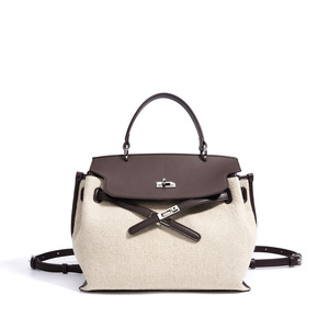 Sac à dos élégant en toile avec garniture en cuir, bandoulière amovible, fermeture à fermoir, forme carrée, pour toutes les saisons, usage quotidien - Product Image 1