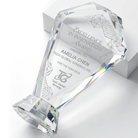 Trophée en cristal transparent taillé à la main haut de gamme, en forme d'éventail, design unique, grande surface de gravure
