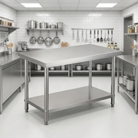 Table de travail de cuisine en acier inoxydable 201/304 de qualité commerciale, double couche, autonettoyante, capacité de charge de 300 kg/m, prix d'usine