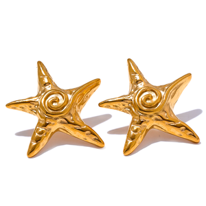 JINYOU 2885, pendientes de tuerca de estrella dorada de acero inoxidable a la <span class=keywords><strong>moda</strong></span>, a prueba de óxido, Metal Chapado en PVD de 18K, joyería Popular para mujer, Bisutería - Product Image 1