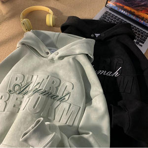 Sudadera con Capucha Unisex de Gran Tamaño, Estilo Urbano, Color Marrón Vintage, con Logotipo en Relieve 3D, Tejido de Gamuza Gruesa Personalizada, Impermeable para Otoño - Product Image 4