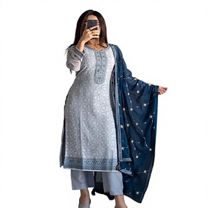 Robe Salwar Kameez prête à porter pour femmes, en tissu géorgette imitation haute qualité, nouvelle coupe droite ethnique, style indien pakistanais, mariages - Product Image 1