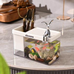 Pequeño tanque de escritorio PET transparente ecológico, cuenco de pez dorado anfibio cuadrado para sala de estar, Acuario de peces pequeños en caja - Product Image 3