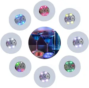 Logo personalizzato promozionale Bar Party Home Gifts Multi Color lampeggiante Led Lights Cup Coaster 6cm Led Bottle Stickers sottobicchieri