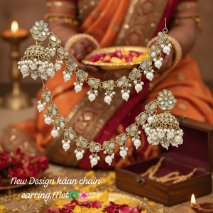 Boucles d'oreilles pendantes ethniques vintage pour mariée, en alliage plaqué or, certifiées par un tiers, assorties au Maang Tikka, pour anniversaire, style traditionnel haut de gamme - Product Image 3